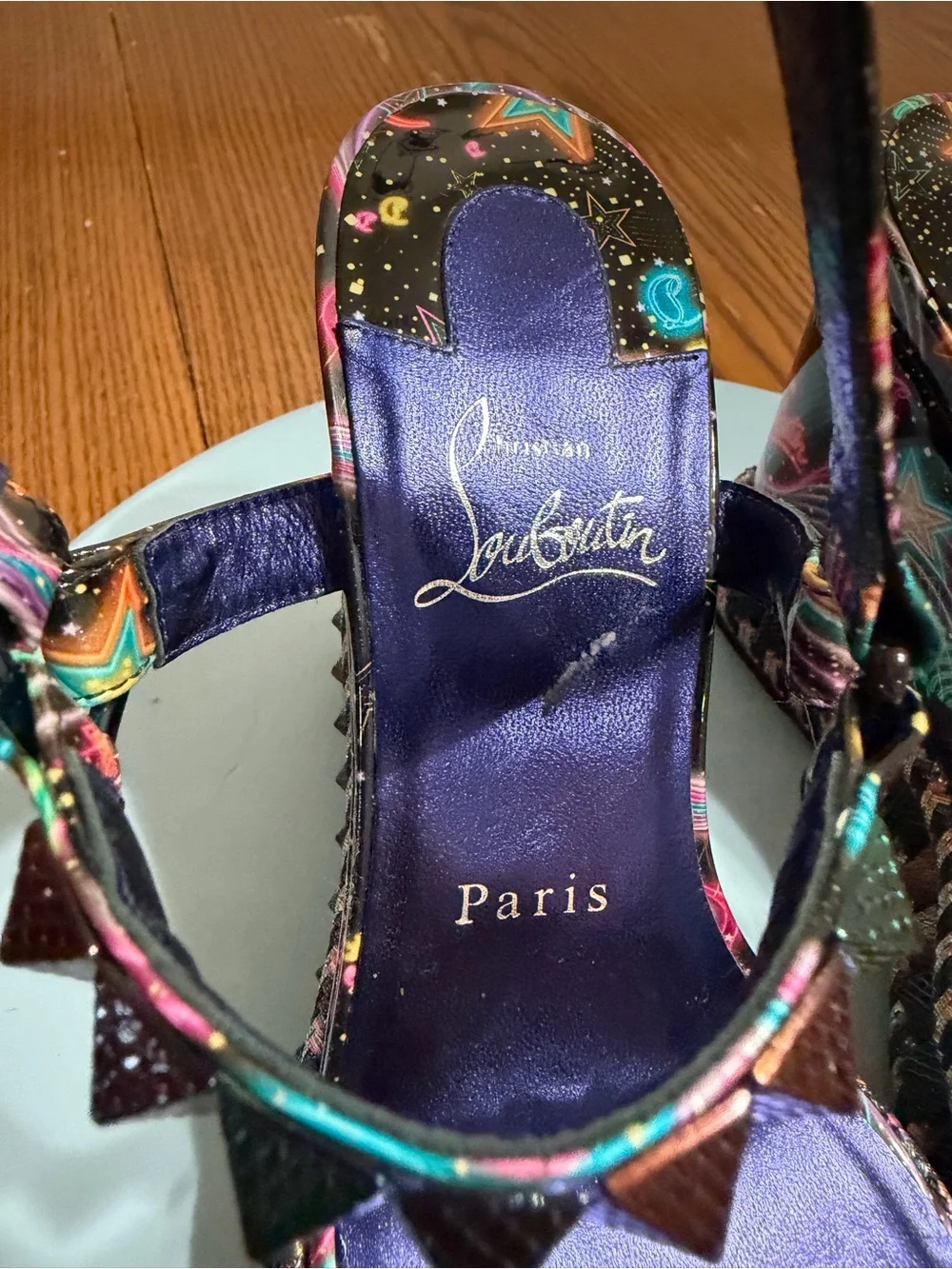 Christian Louboutin Black Multicolor Embellished Platform Wedge Sandals